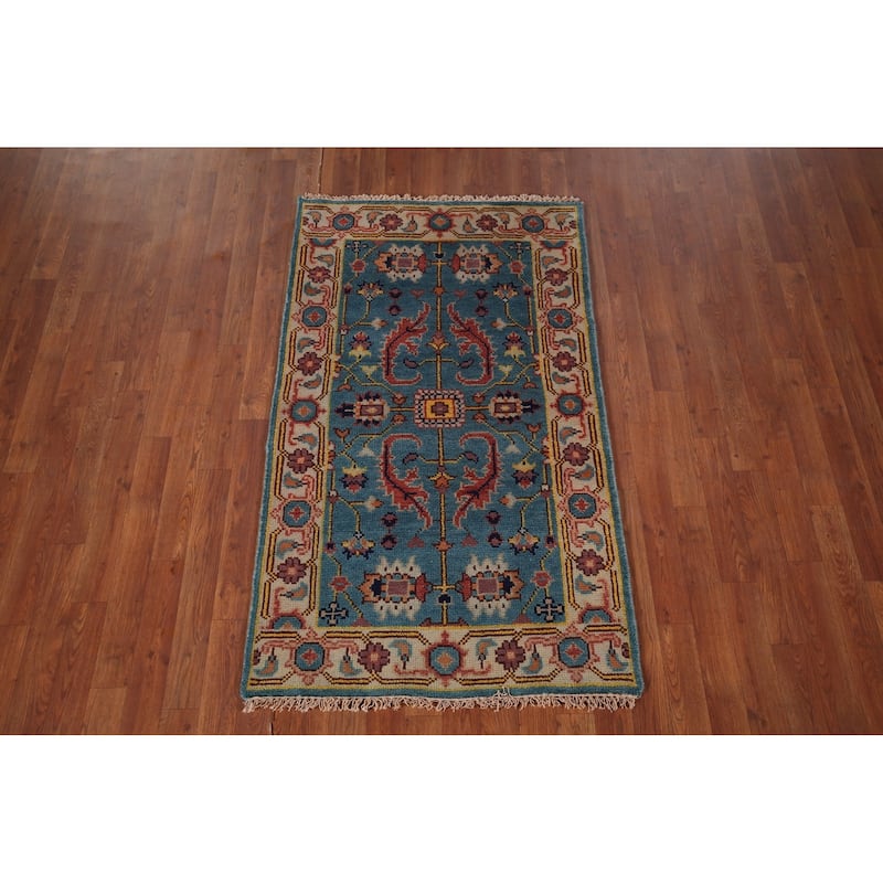 Light Blue Oushak Indian Accent Rug Handmade Wool Carpet - 2'11" X 5'0"