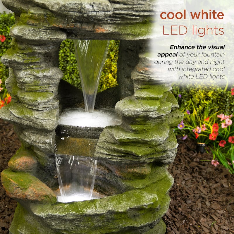 Stacked Stone Rainforest Fountain w/ Cool White LED Lights