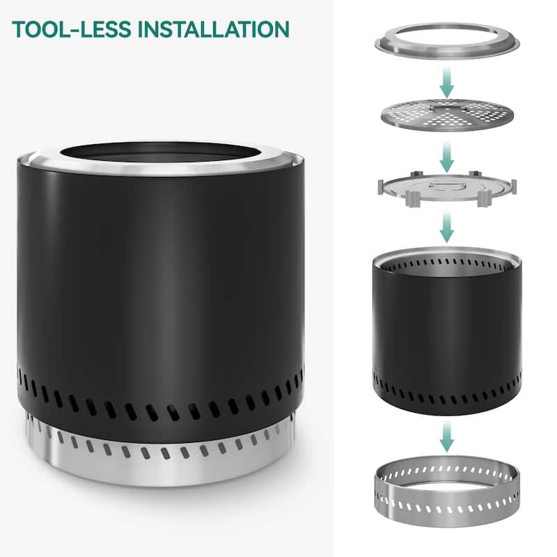 Stainless Steel Wood Burning Smokeless Portable Round Fire Pit Table - 15"