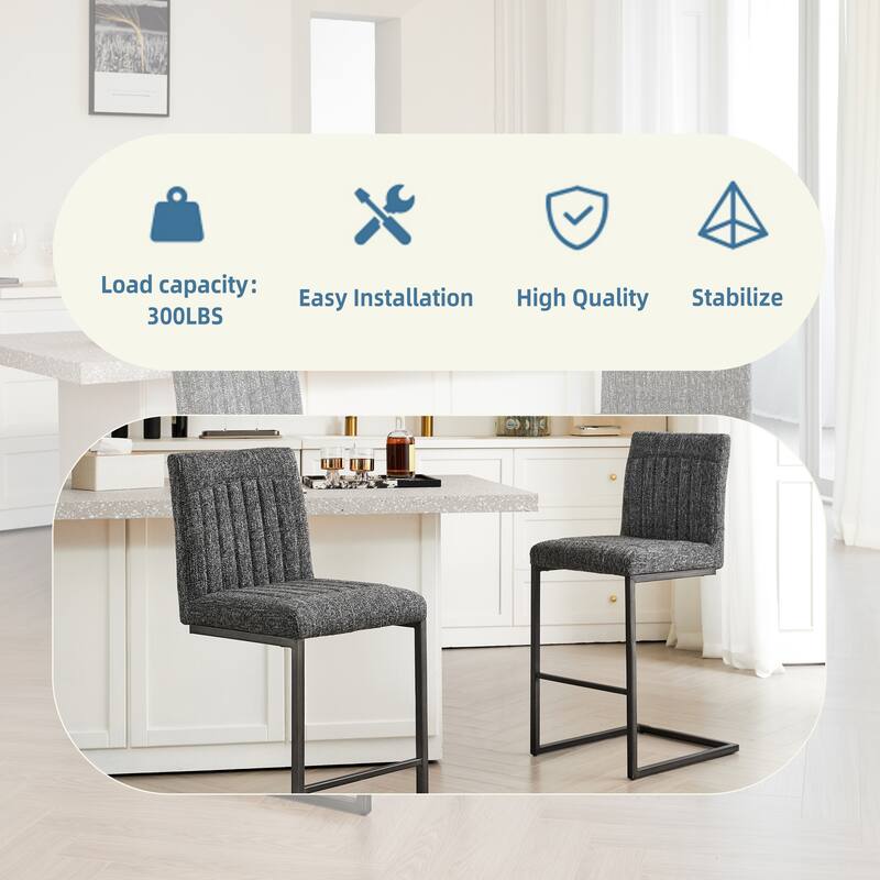 2 Sets Bar Stool - Fabric Chair with Sturdy Metal Frame, Stylish & Comfortable Seating for Kitchen Island, Living Room