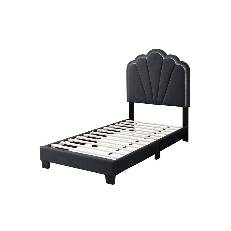 Roxy Twin Bed, Charcoal Gray Wool, LED Lighting, Padded Headboard