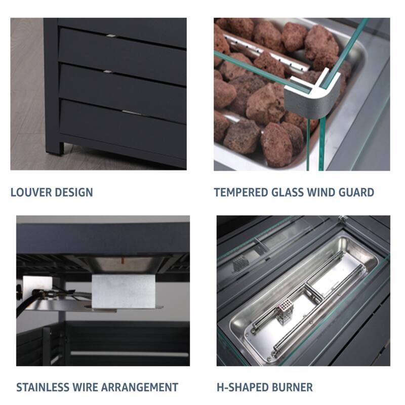 54.3" Patio Dark Grey Aluminum Fire Pit Table, 50000 BTU CSA Certified, Waterproof Cover