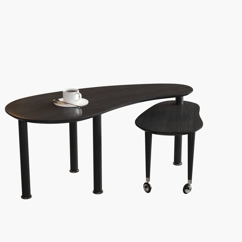 GDFStudio - Eulalia 360 Degree Rotating Nesting Coffee Table Set with Solid Rubberwood Legs