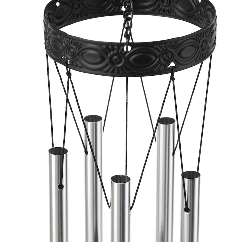 Glitzhome Set of 2 37"H Solar Lighted Metal and Glass Mosaic Windchimes - 37''H