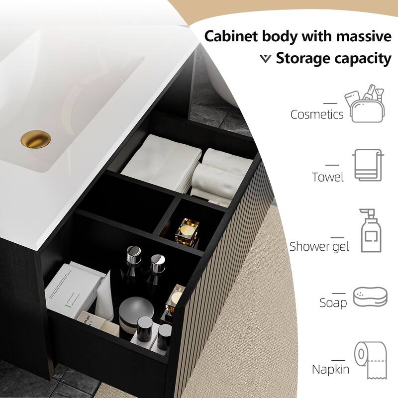 GDFStudio - Ari Modern Aesthetic Freestanding Bathroom Vanity with Ceramic Sink, Soft Close Drawers & Large Storage Spaces