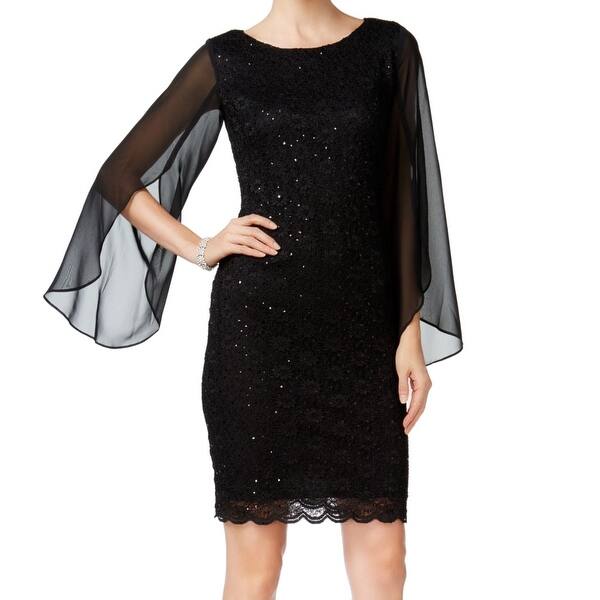Shop Connected Apparel Womens Dress Black Size 12 Sheath Sheer Cape Sleeve On Sale Overstock 29031082