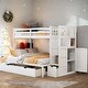 preview thumbnail 1 of 11, Modern Twin over Full/Twin Bunk Bed with Storage Shelves and Drawers, Convertible Bottom Bed, Kid-friendly, White White