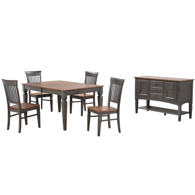 Expandable Dining Table Set - 60-78" Table, 4 Chairs, Storage Buffet - Seats 4-8