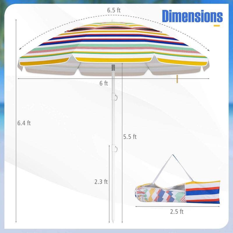 Costway 6.5 FT Beach Umbrella Folding Outdoor Parasol with Push Button