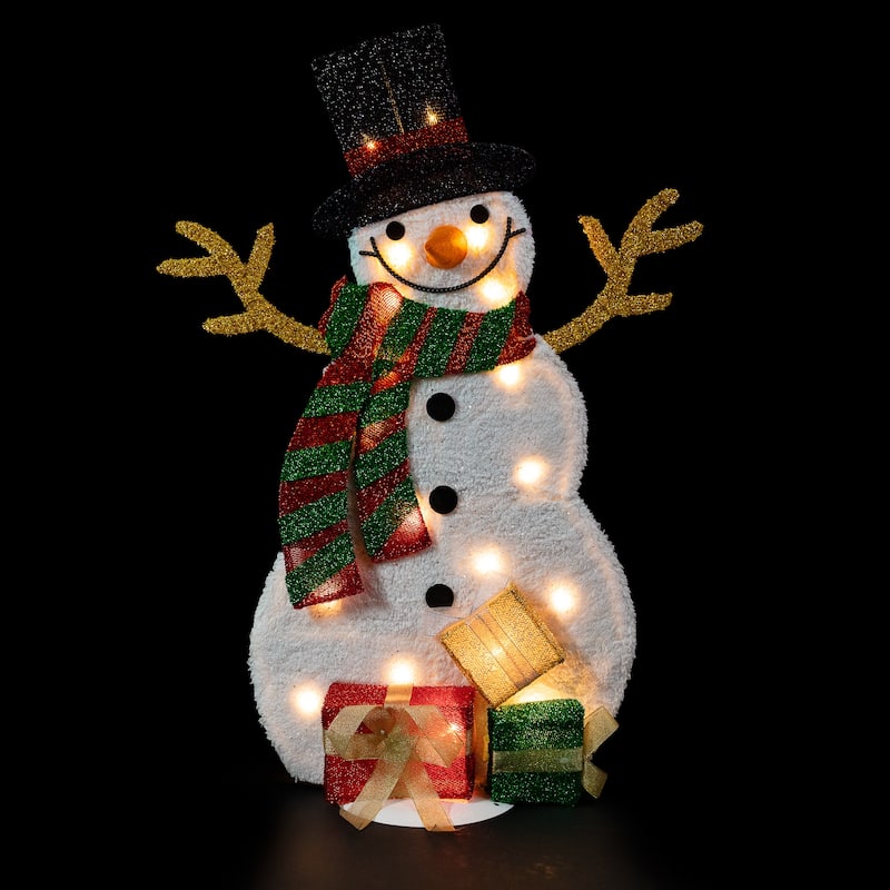 Lighted Smiling Snowman with Gifts Outdoor Christmas Decoration - 31" - Clear Lights - White