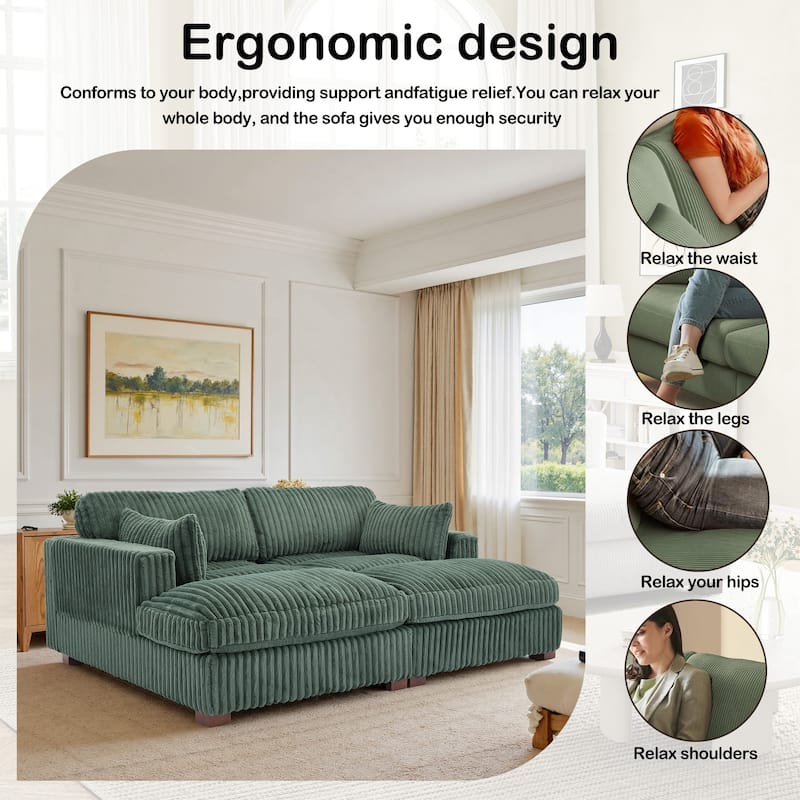 82" W Plush Corduroy Modular Sectional Sofa Chaise Lounge