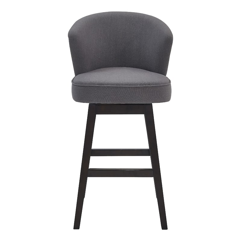 27" Grey Swivel Counter Height Bar Stool with Low Back and Upholstered Fabric Seat and Footrest - 39.5"H x 22.5"W x 23"D