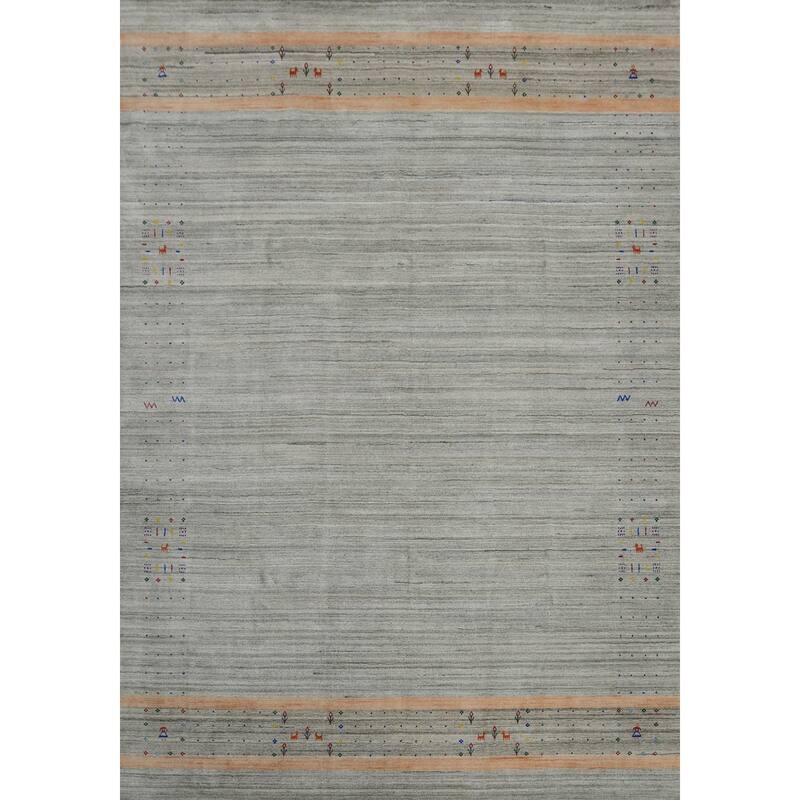 Hand Knotted Oriental 100% Wool Carpet Tribal Animal Pictorial Greys & Charcoal Gabbeh Area Rug - 12' 5'' X 9' 4''