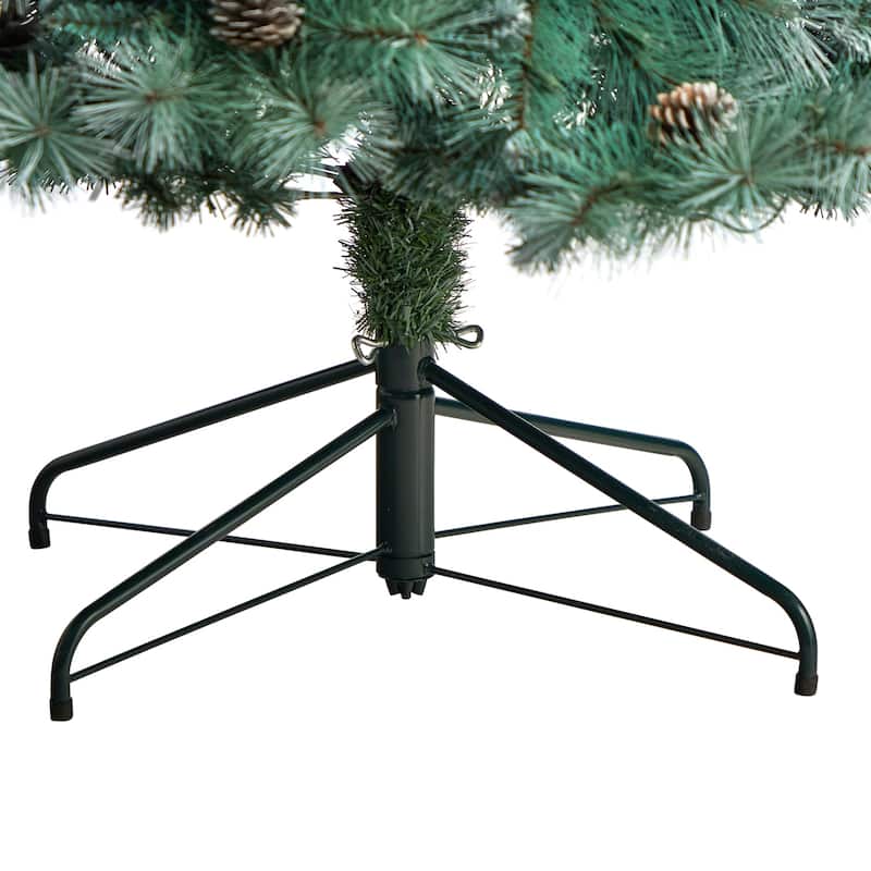 8ft. Frosted Tip Pine Artificial Christmas Tree with 500 Clear Lights, Pine Cones & 1112 Branches - Snow-Kissed X-Mas Tree