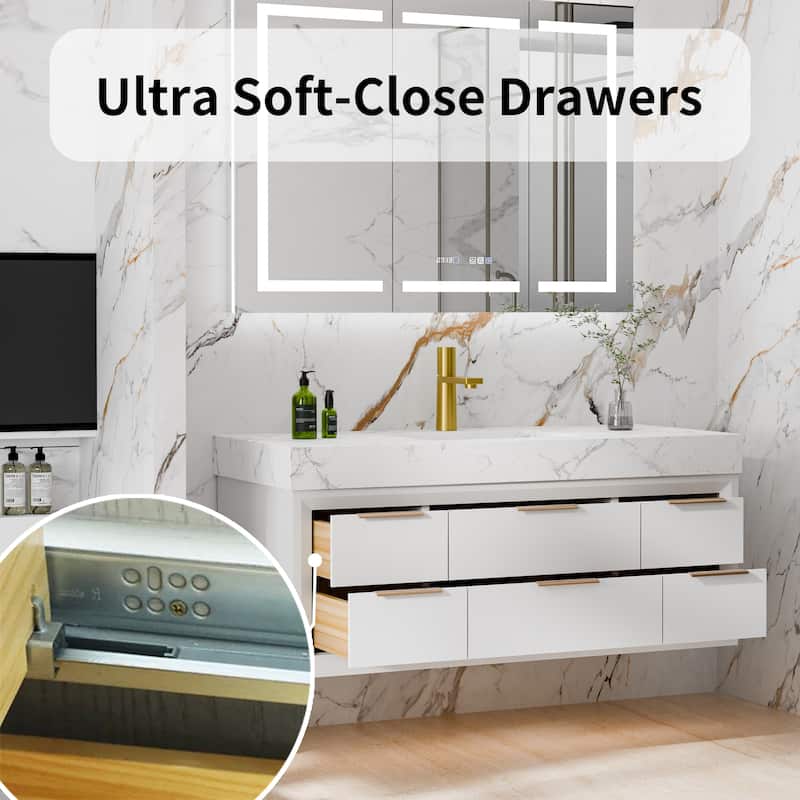 48" Wall-Mount Bathroom Vanity with LED Light. - 48 inch