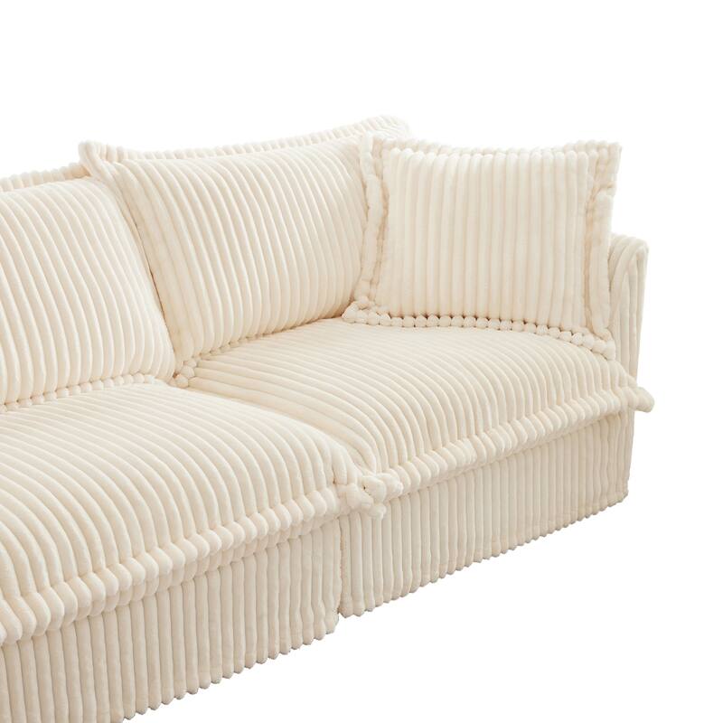 Modern 3 Seater Upholstered Sofa with 1 Ottoman and 2 Pillows