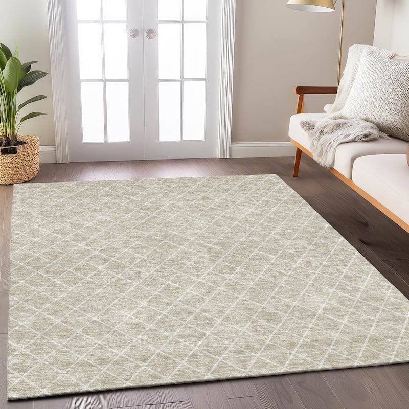 Machine Washable Indoor/ Outdoor Chantille Diamond Trellis Rug