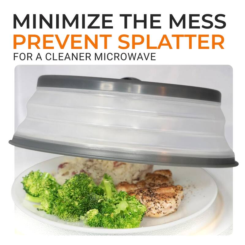 Cheer Collection Collapsible Microwave Splatter Cover 10.5 Inch Vented Food Lid Gray