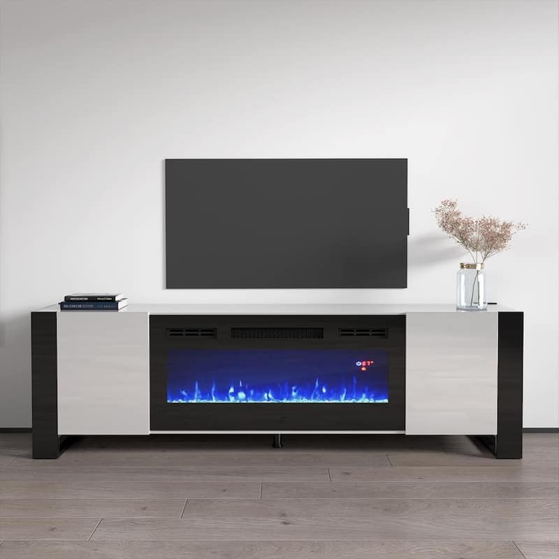 Woody BL-EF Electric Fireplace 77" TV Stand - White/Black