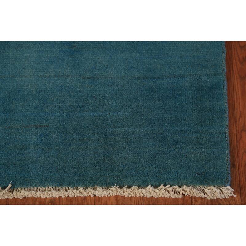 Teal Blue Gabbeh Modern Rug Hand-Knotted Foyer Wool Carpet - 3'4" x 4'10"