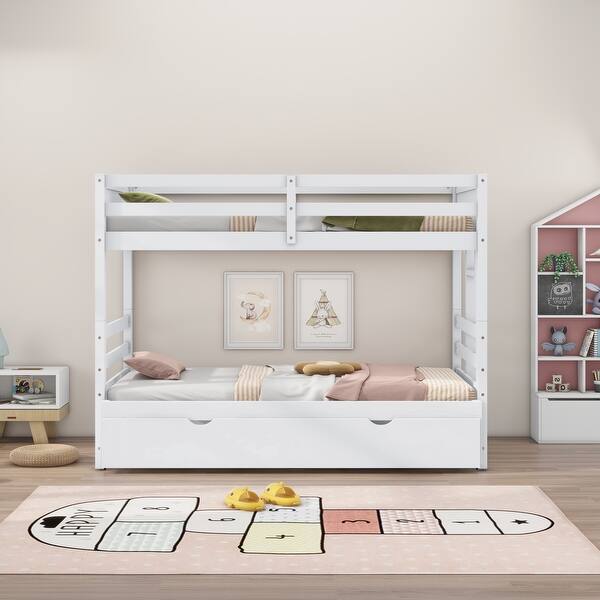 slide 2 of 9, White Twin over Pull-Out Bunk Bed with Twin Size Trundle White