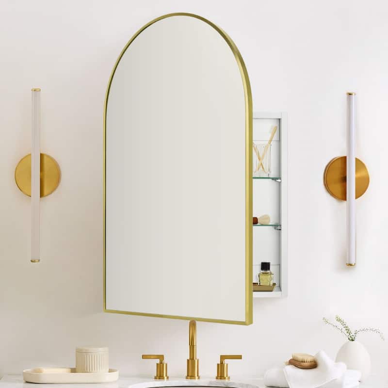 TEHOME Arched Bathroom Medicine Cabinet with Mirror Recessed and Surface Mount Medicine Cabinet Mirror