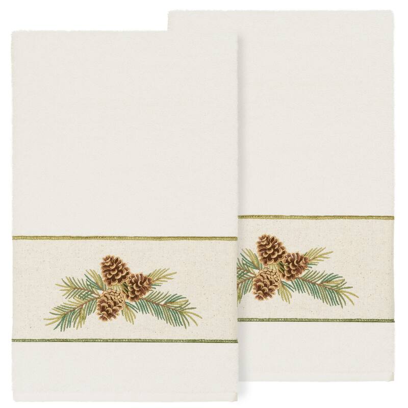 Authentic Hotel and Spa 100% Turkish Cotton Pierre 2PC Embellished Bath Towel Set - Cream