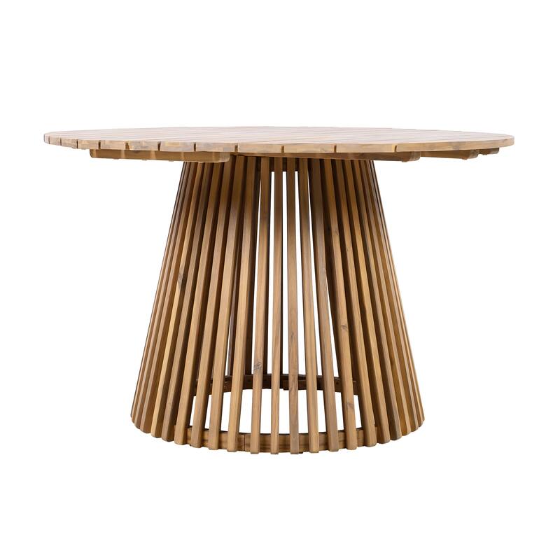 Acacia Wood Outdoor Round Dining Table 47 Inch Light Teak Patio Table for Backyard