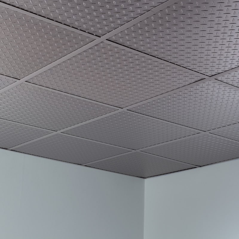 FASÄDE Diamond Plate Revealed Edge Decorative Vinyl 2ft x 2ft Lay in Ceiling Panel in Argent Silver (5 Pack)