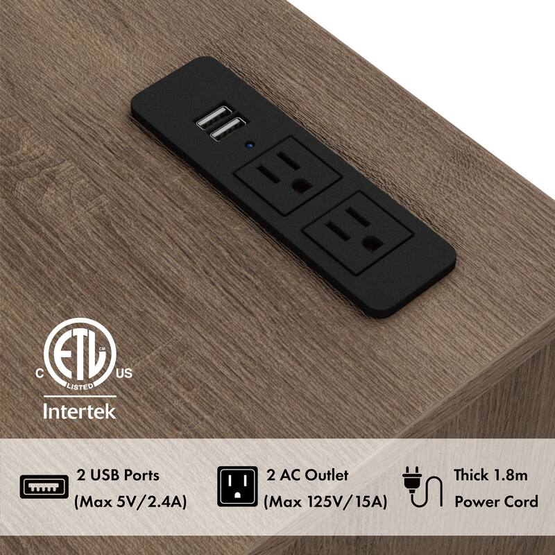 24/7 Shop At Home Modern Chestnut Brown 1-Drawer Nightstand with Charging Station and Hidden Storage