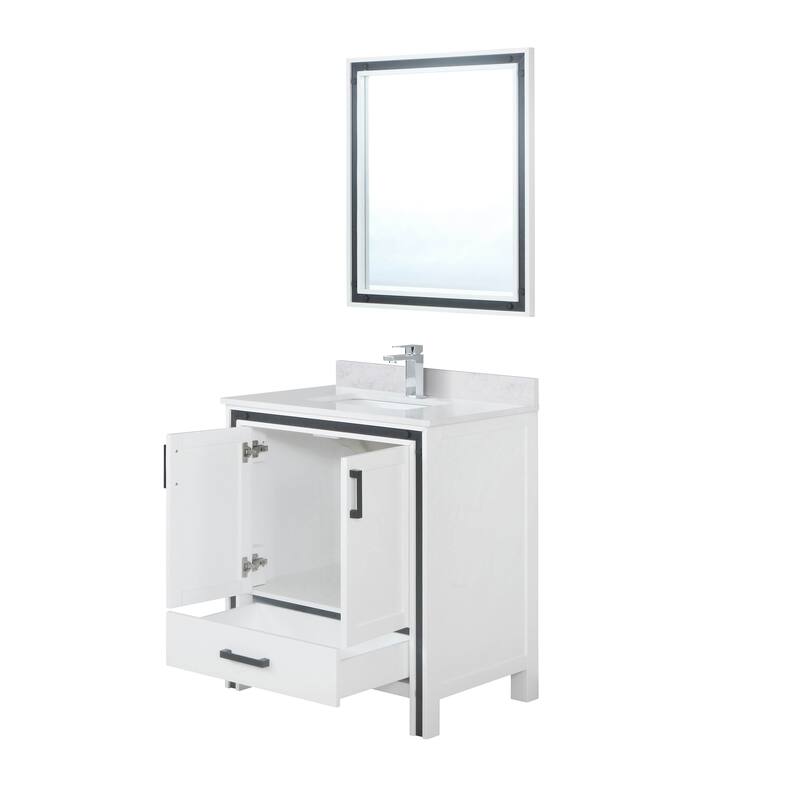 Ziva 30 in W x 22 in D White Bath Vanity, White Quartz Top, Faucet Set and 28 in Mirror