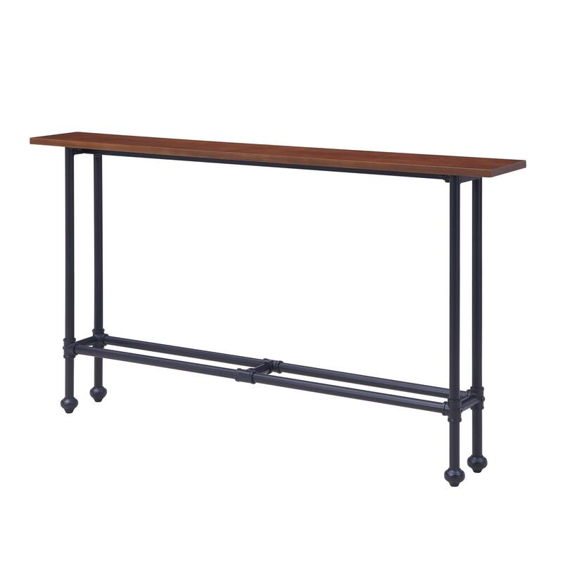 Espresso Wood Rectangular Console Table with Black Metal Base - 56" L x 8" W x 30" H