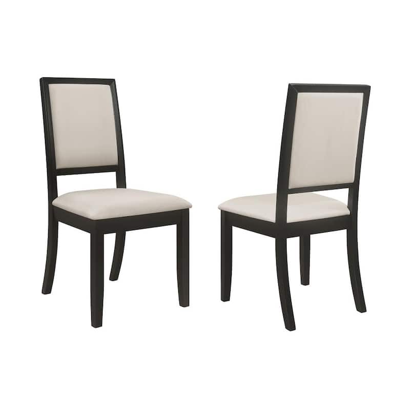 Set of 2 Upholstered Dining Side Chairs Black and Cream