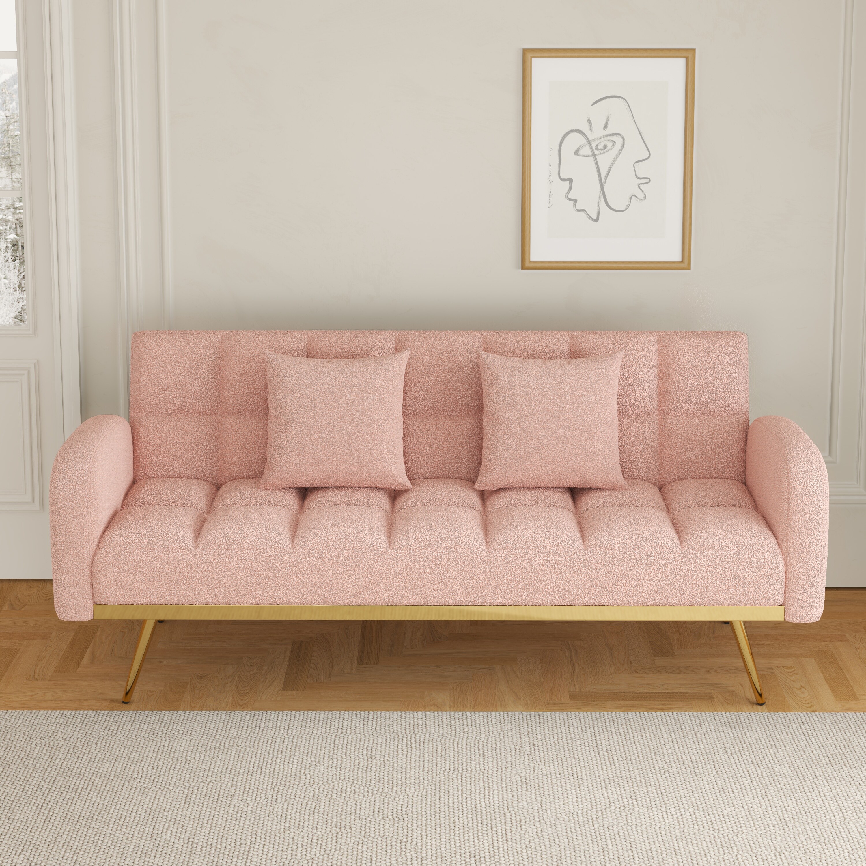 Pink Convertible Sleeper Loveseat Sofa 2 in 1 Adjustable Sofa Bed