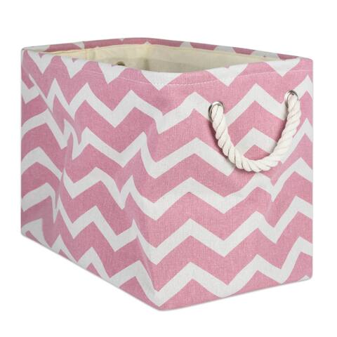 16" Pink and White Chevron Rectangular Medium Bin with Rope Handle