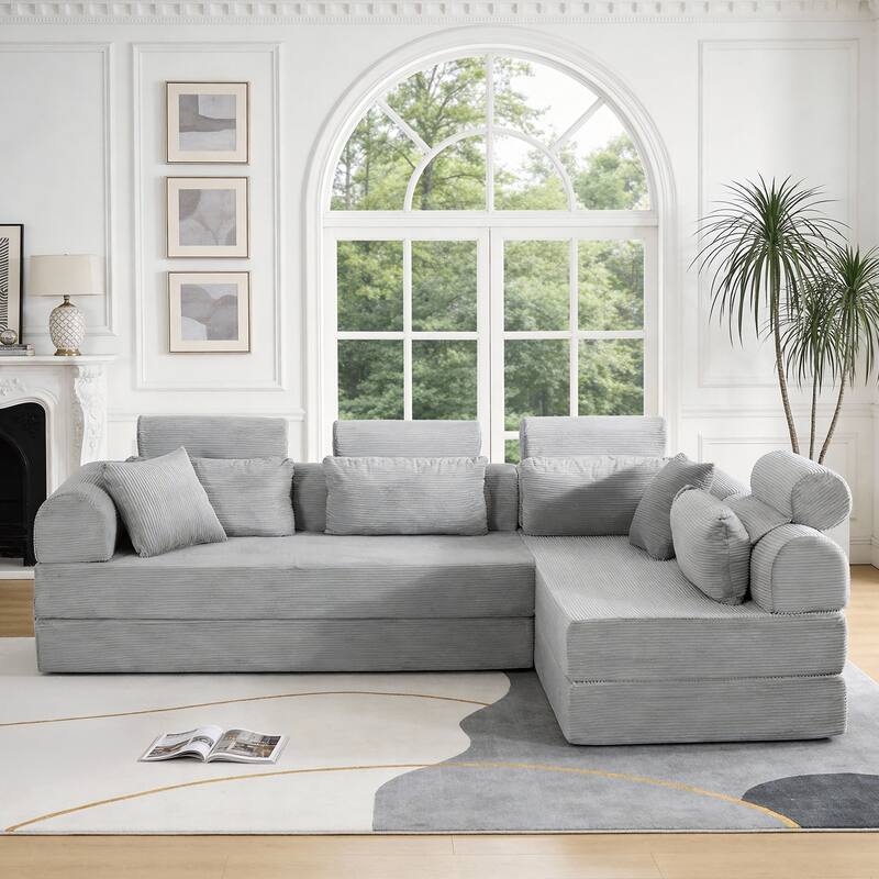 L shape Modular Sectional Sofa, Compressed Sectional Sofa Corduroy Couch, Unfold into a bed, Comfy Compressed Sofa Couch