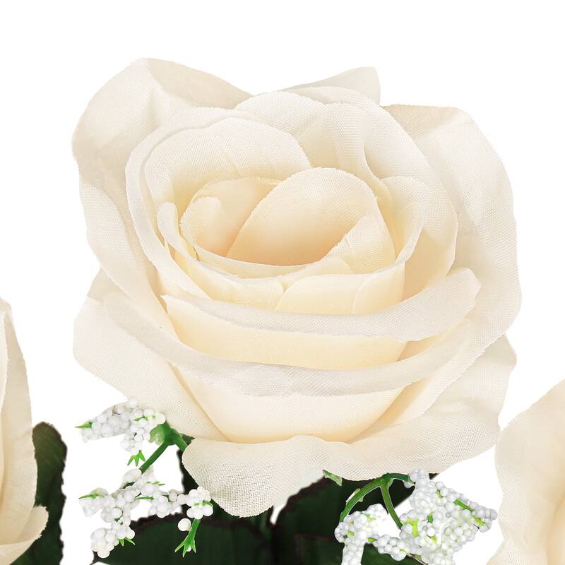 Set of 12 Ivory Artificial Open Rose Flower Stem Bush Bouquet 14in - 14" L x 7" W x 7" DP