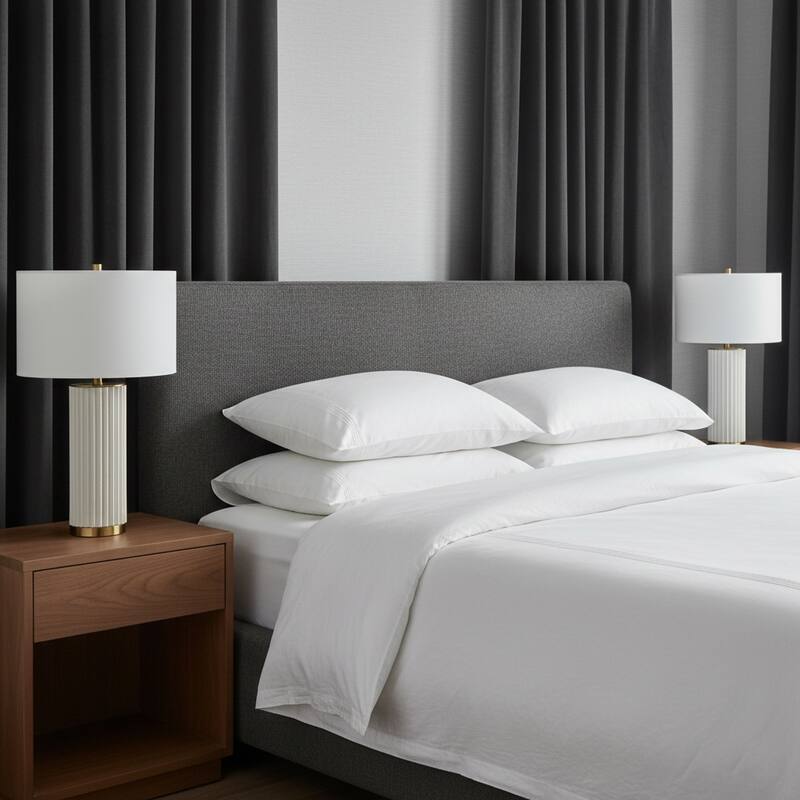 Ceramic Table Lamp Pleated Base with Fabric Drum Shade - 27" White - 27.0"