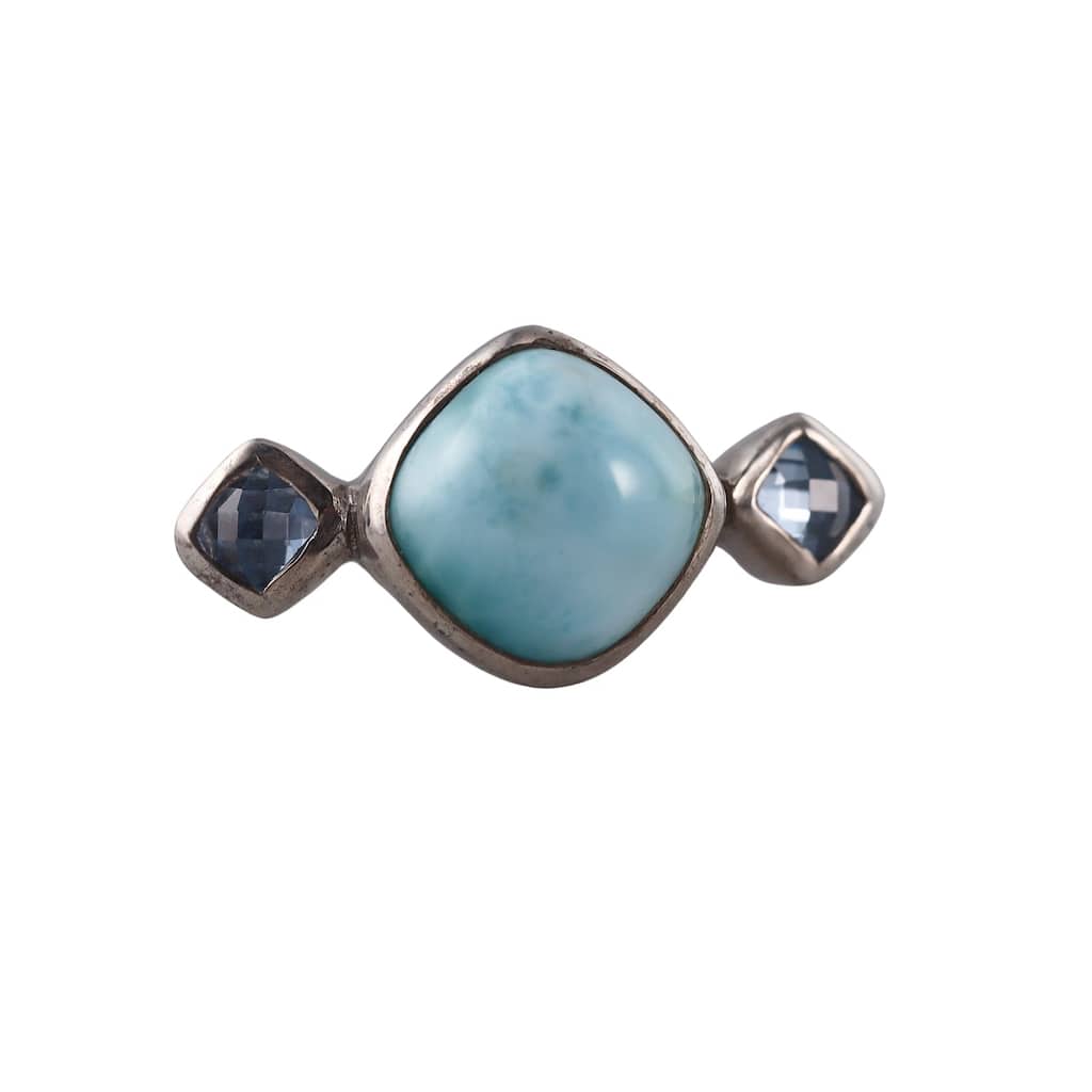 Marahlago Sterling Silver Larimar Blue Topaz Ring