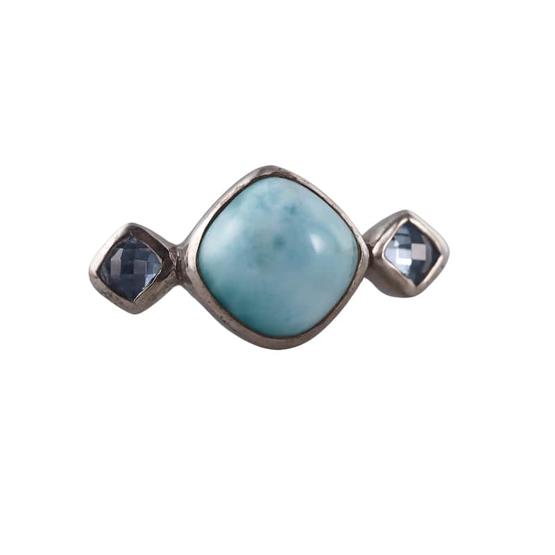 Marahlago Sterling Silver Larimar Blue Topaz Ring - 8 - White