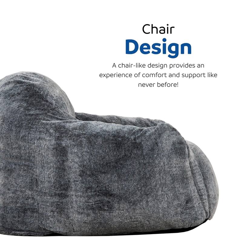 Faux Fur Deep Seat Bean Bag Chair, Memory Foam Filled Lounger Sofa Chair, Adults Bean Bag Sofa with Curved Armrest