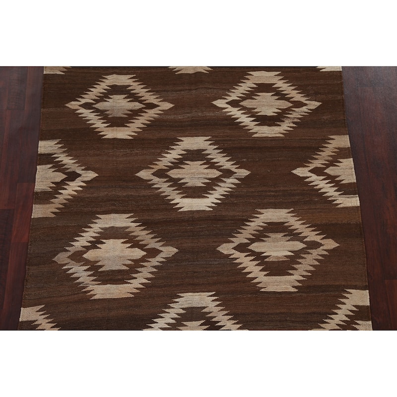Natural Dye Tribal Geometric Kilim Oriental Wool Area Rug Flat-weave - 4'11" x 6'7"
