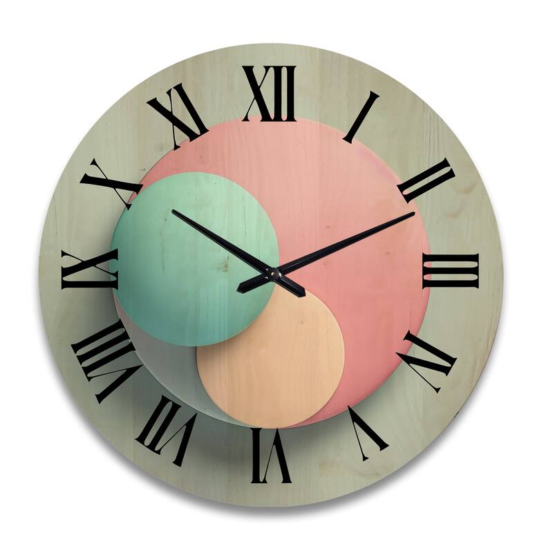 Designart "Geometric Dreaming Retro Minimalism In Pink I" Modern Geometric Oversized Wood Wall Clock