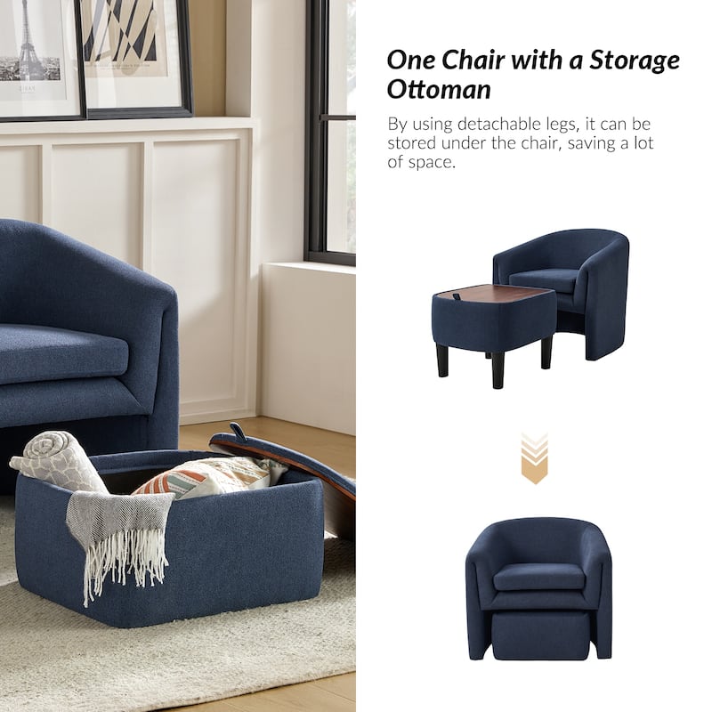 Arturo Modern Upholstered Armchair with Storable Removable Leg Ottoman by HULALA HOME