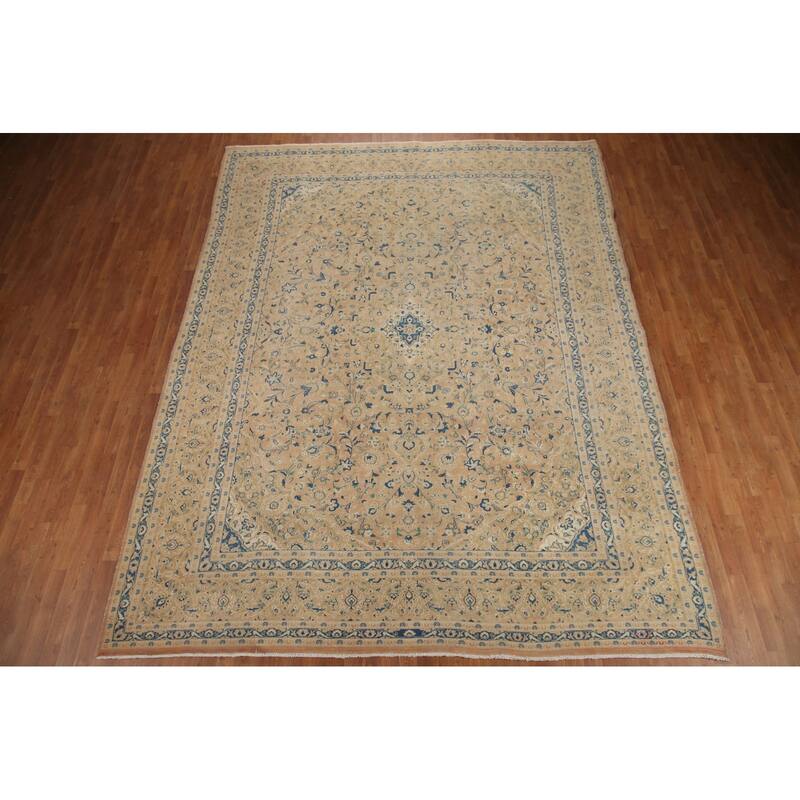 Hand Knotted Oriental 100% Wool Carpet Traditional Floral Oranges & Rust Mashad Area Rug - 12' 5'' X 9' 7''