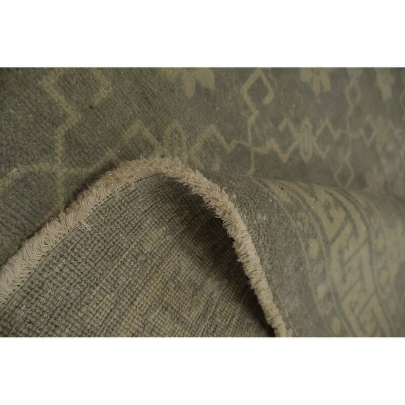 Hand Knotted Oriental 100% Wool Carpet Transitional All-Over Greys & Charcoal Khotan Area Rug - 9' 11'' X 8' 4''