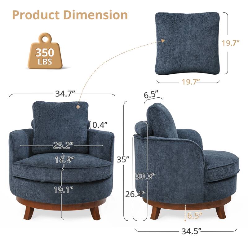 Modern Set of 2 Chenille Wooden Swivel Barrel Chair Upholstered Ergonomic Design