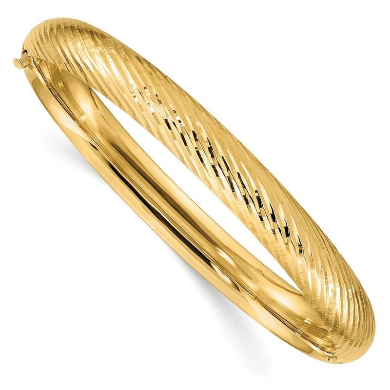 Curata 14k Yellow Gold 5/16 Textured Cuff Stackable Bangle Bracelet