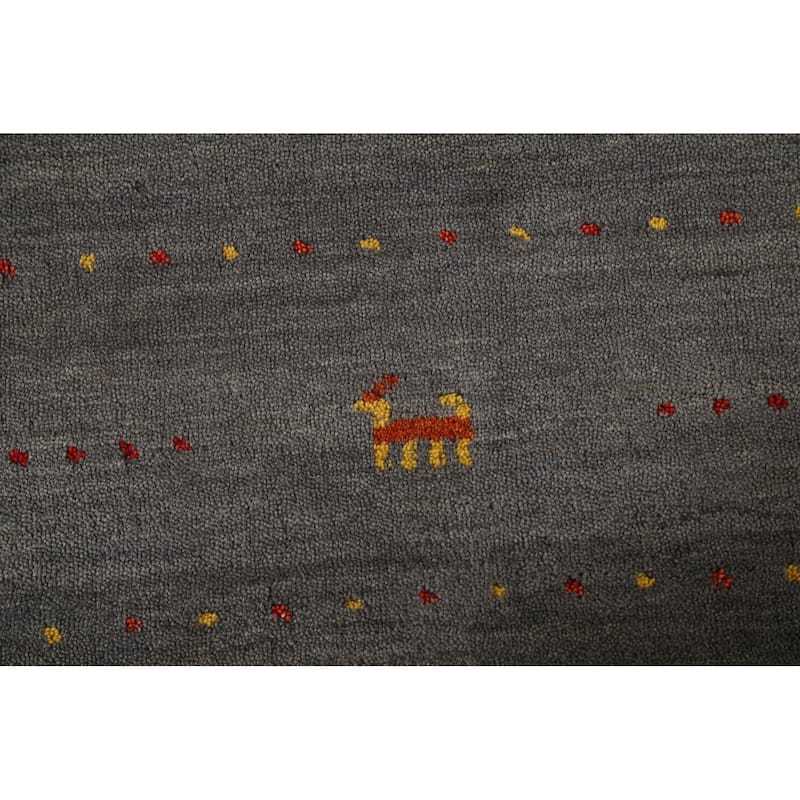 Grey Tribal Gabbeh Oriental Area Rug Handmade Wool Carpet - 6'7"x 9'9"