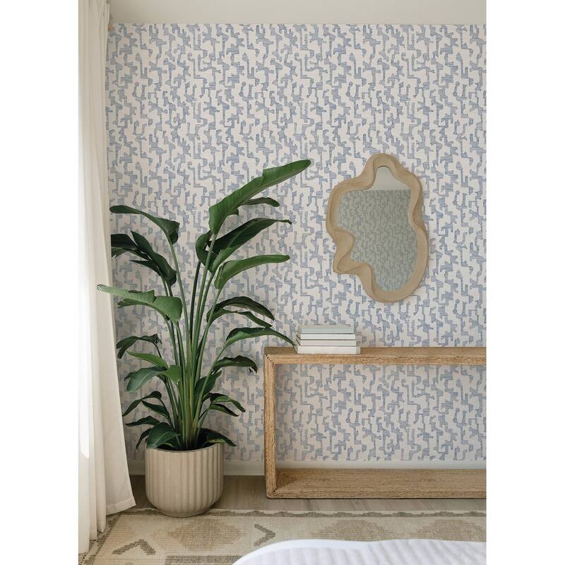 A-Street Prints Cipher Blue Geometric Faux Grasscloth Wallpaper